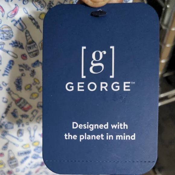 George Men's White Shirt with Blue and Purple Patterns - Picture 2 of 5